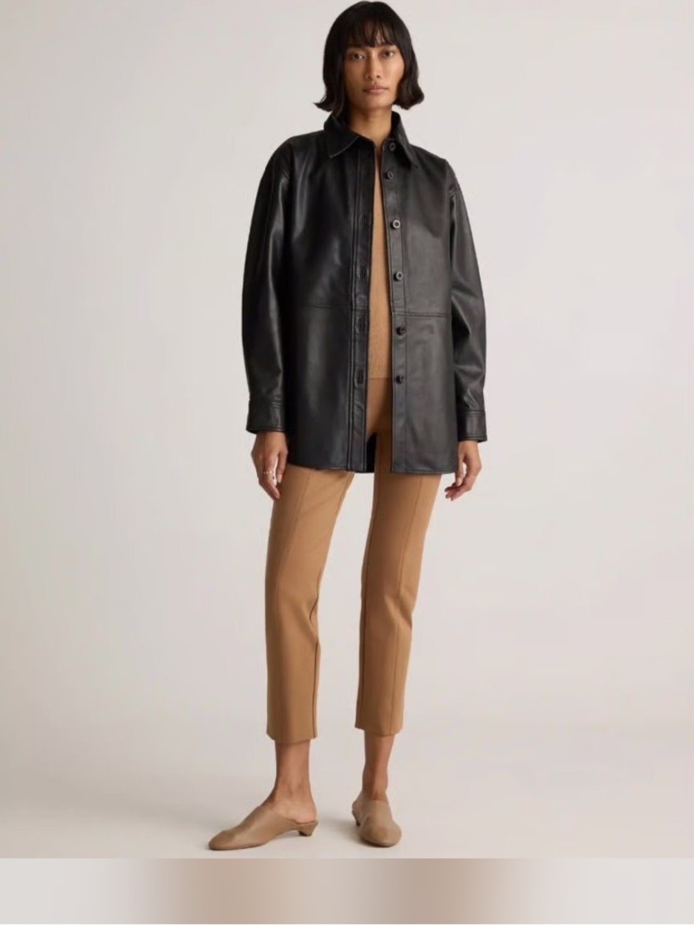 Faconnable black lambskin leather shacket size small.
PTP: 18 inches